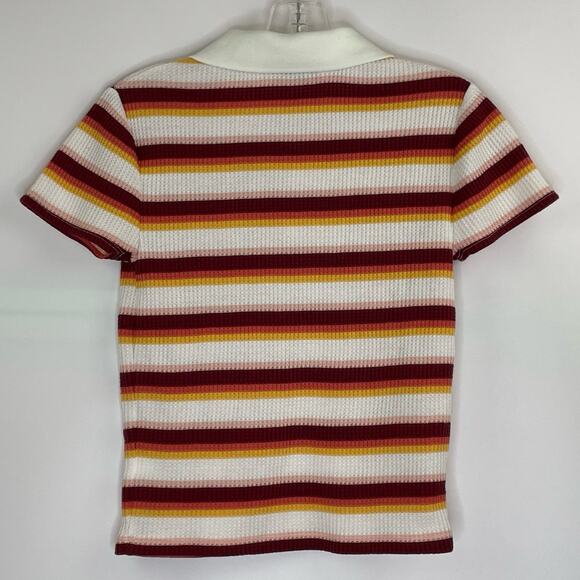 SO Goods for Life stripped collared cropped waffle blouse size Medium - Picture 5 of 11